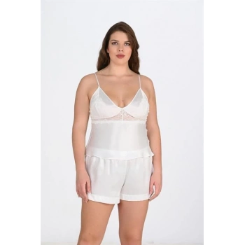 Aria s Closet Büyük Beden Ekru Şort Takımı