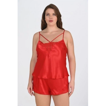 Aria s Closet Büyük Beden Kırmızı Şort Takımı 1076