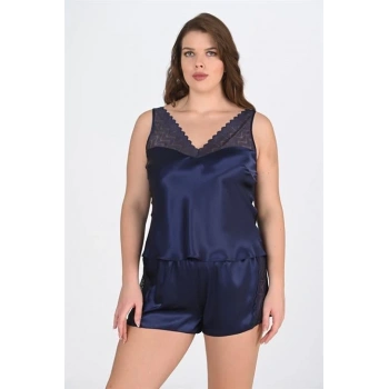 Aria s Closet Büyük Beden Lacivert Şort Takımı