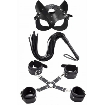 Arias Closet Maske Kırbaç Bileklik 5 Li Harness Deri Set