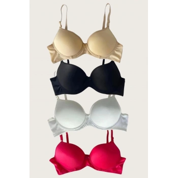 Aria s Closet Siyah-Beyaz-Kırmızı-Ten 4 lü İçi Boş Micro Balenli Günlük Tek Desteksiz Sütyen
