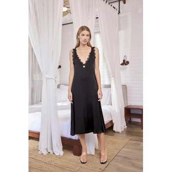 Arias Closet Göğüs ve Sırt Dekolteli Dantelli Saten Gecelik
