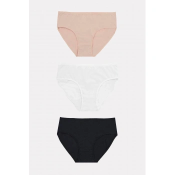 Aria s Closet Büyük Beden Pamuklu Siyah Beyaz Ten Rengi 3 lü Külot