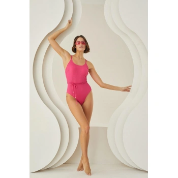 Aria s Closet Özel Tasarım Bel İp Detay Fitilli Fuşya Mayo