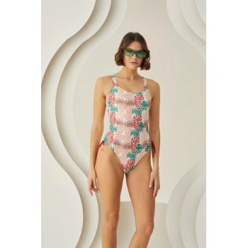 Aria s Closet Soft Tropikal Yandan Büzgülü Mayo