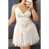 Aria s Closet Büyük Beden Beyaz Dantel İşlemeli İnce Askılı Gecelik