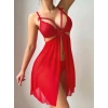 Aria s Closet Kırmızı Göğüs İp Detaylı Dantel İşlemeli Tül Gecelik