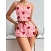 Aria s Closet Pamuklu Pembe Üstüne Çilek Desen Fitilli Askılı Şortlu Pijama Takımı