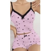 Aria s Closet Pembe Kalp Desenli Askılı Şortlu Pijama Takım