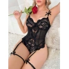 Aria s Closet Siyah Dantel İşlemeli Özel Bölgesi Açık Fantezi Body Jartiyer Takımı