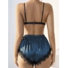 Arias Closet Lacivert Dantel İşlemeli Desteksiz Sütyenli Saten Şortlu Takım