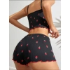 Arias Closet Siyah Üstüne Kırmızı Çilek Desenli Askılı Şortlu Pijama Takımı