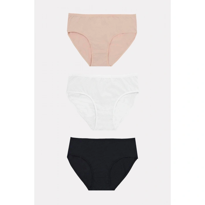 Aria s Closet Büyük Beden Pamuklu Siyah Beyaz Ten Rengi 3 lü Külot