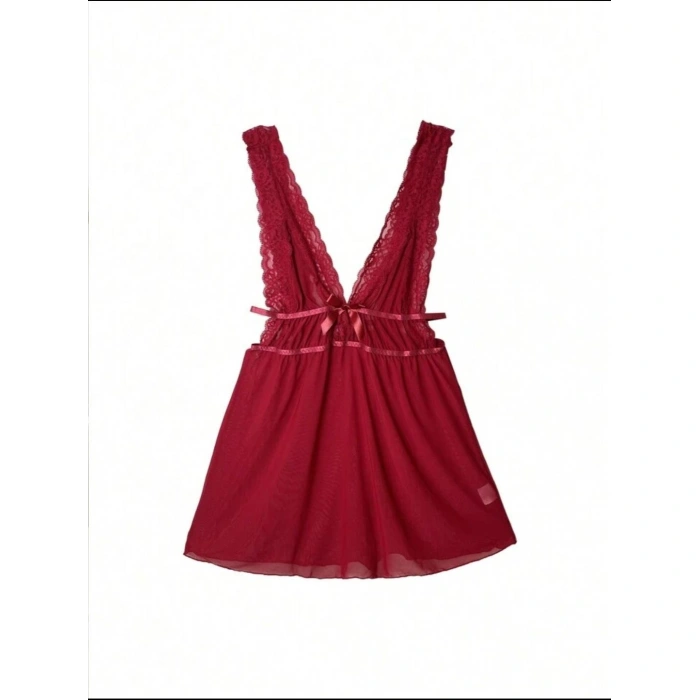 Arias Closet Kırmızı Dantel İşlemeli Tül Fantezi Gecelik