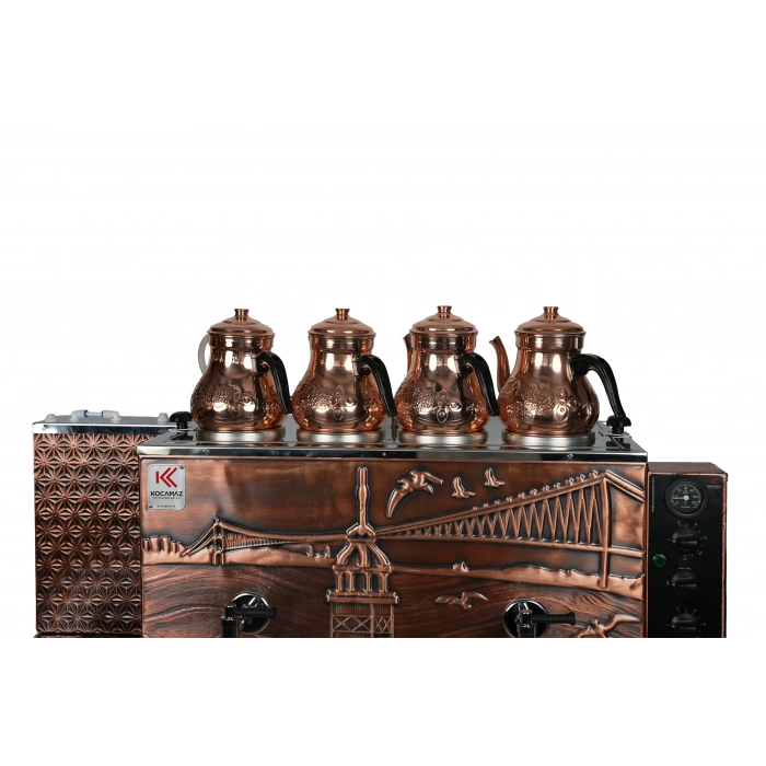 4lü Bakır Elektrikli Pleytli Özel Desen Çay Kazanı