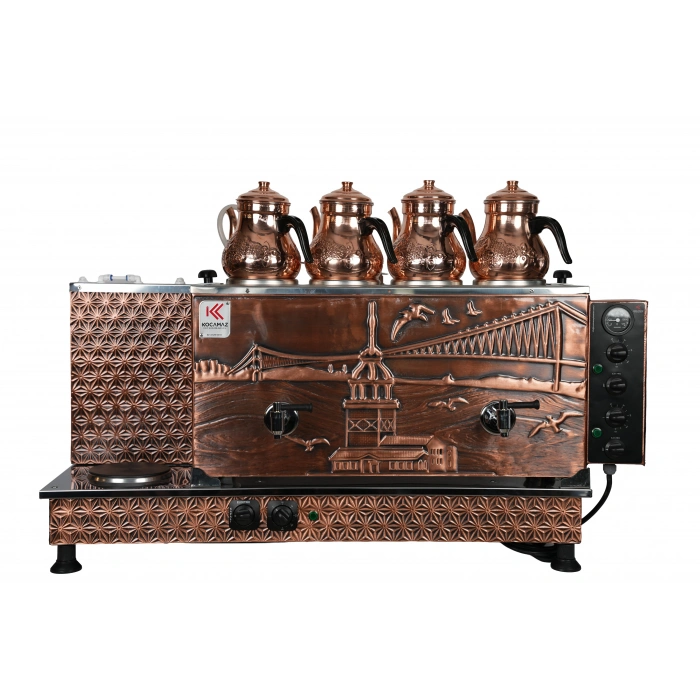 4lü Bakır Elektrikli Pleytli Özel Desen Çay Kazanı