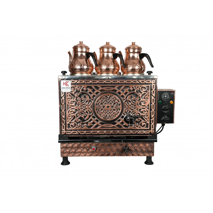 3lü Bakır Sıfıra Sıfır Doğalgazlı ve Elektrikli Çay Kazanı