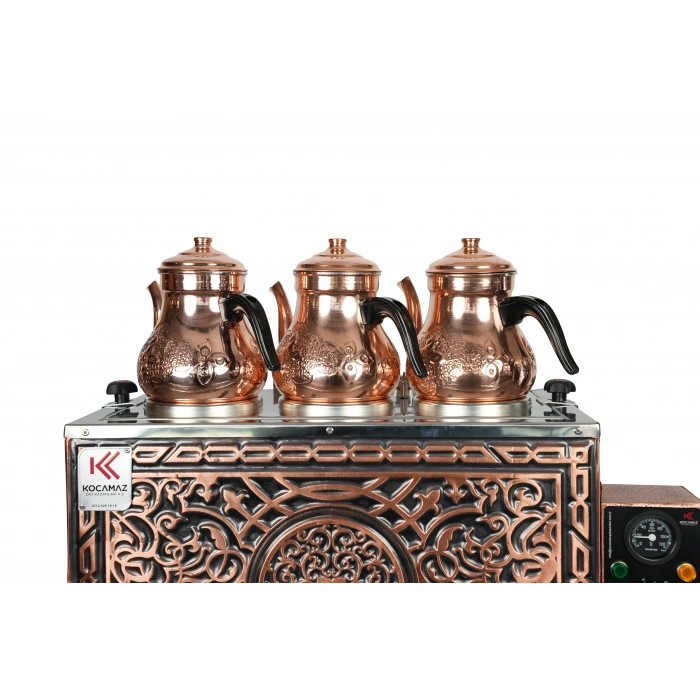 3lü Bakır Sıfıra Sıfır Doğalgazlı ve Elektrikli Çay Kazanı