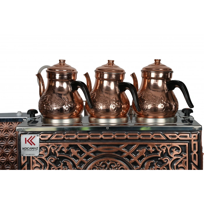 3lü Bakır Doğalgazlı ve Elektrikli Çay Kazanı