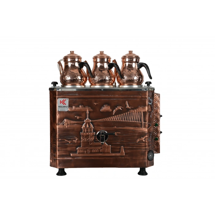 3lü Bakır Çayland Özel Desen Elektrikli Çay Kazanı