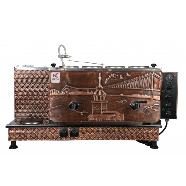 4lü Bakır Elektrikli Pleytli Özel Desen Çay Kazanı