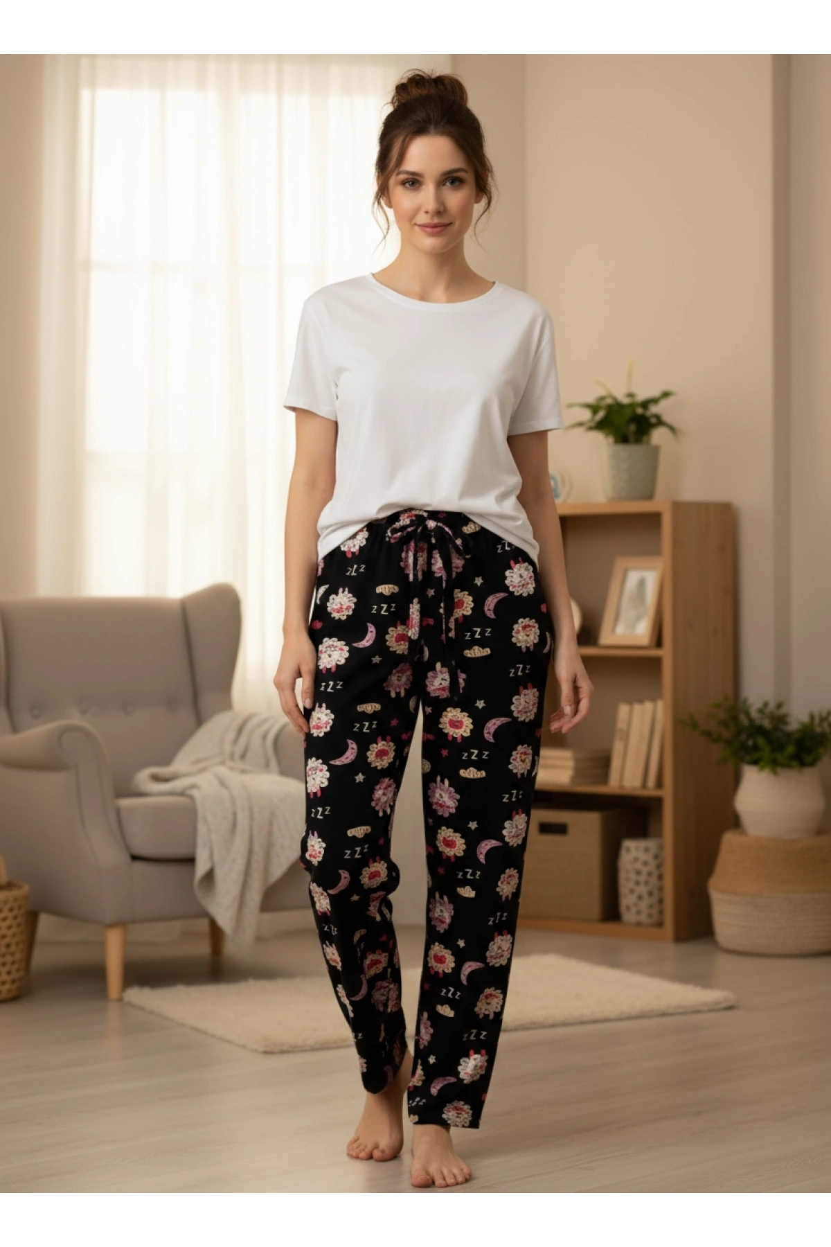 DESENLİ KADIN PİJAMA TEK ALT