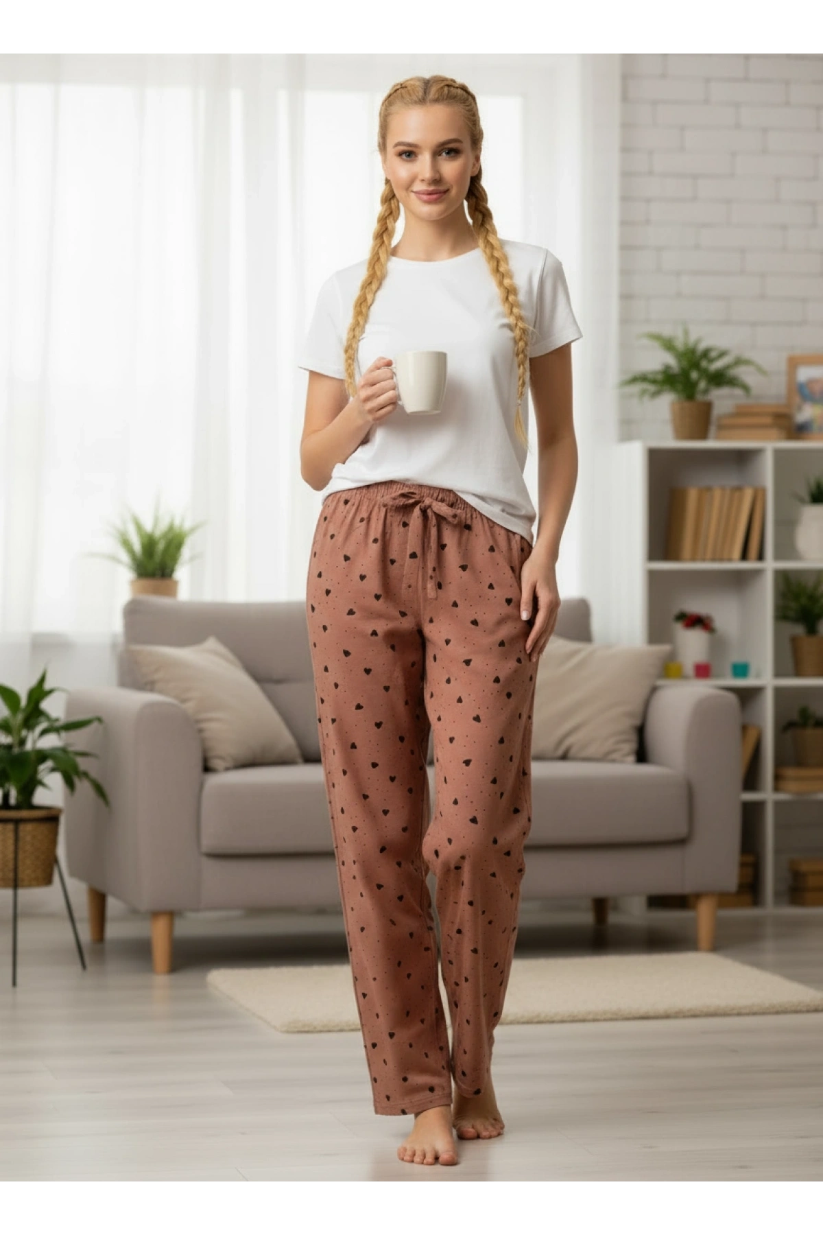 DESENLİ KADIN PİJAMA TEK ALT