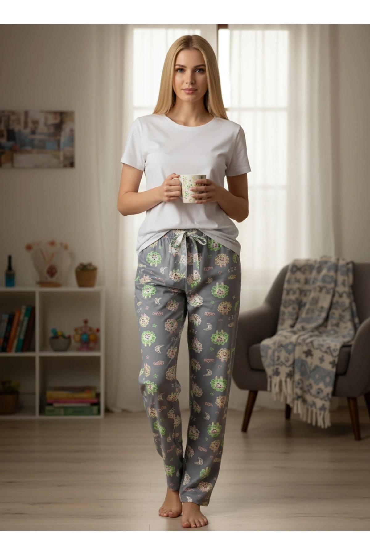 DESENLİ KADIN PİJAMA TEK ALT