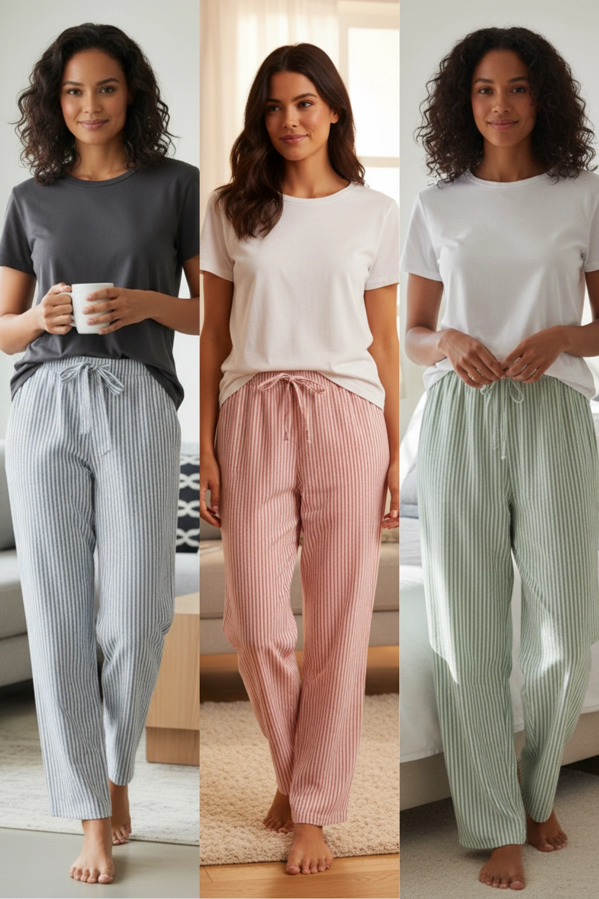 DESENLİ KADIN PİJAMA TEK ALT 3LÜ