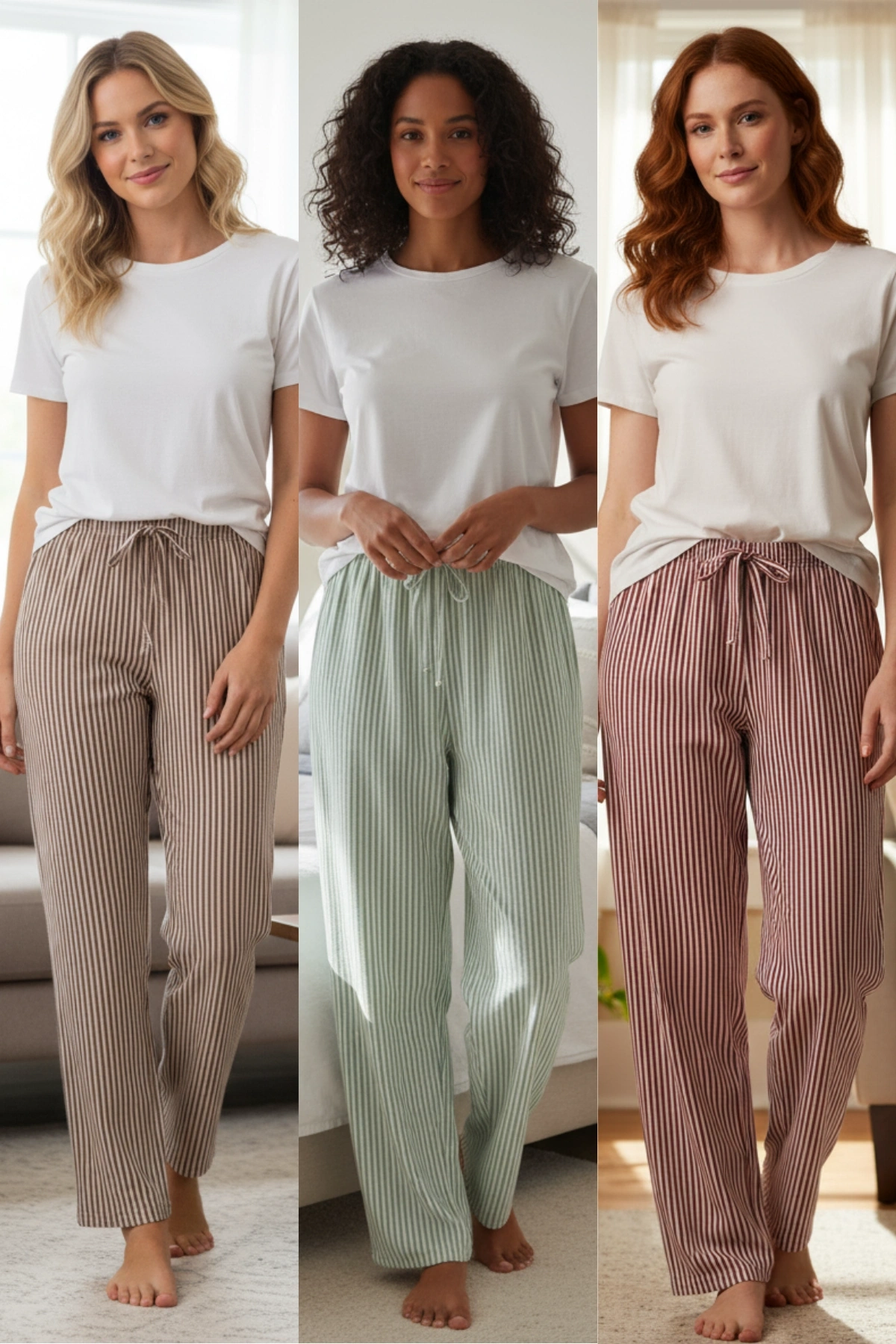 DESENLİ KADIN PİJAMA TEK ALT 3LÜ