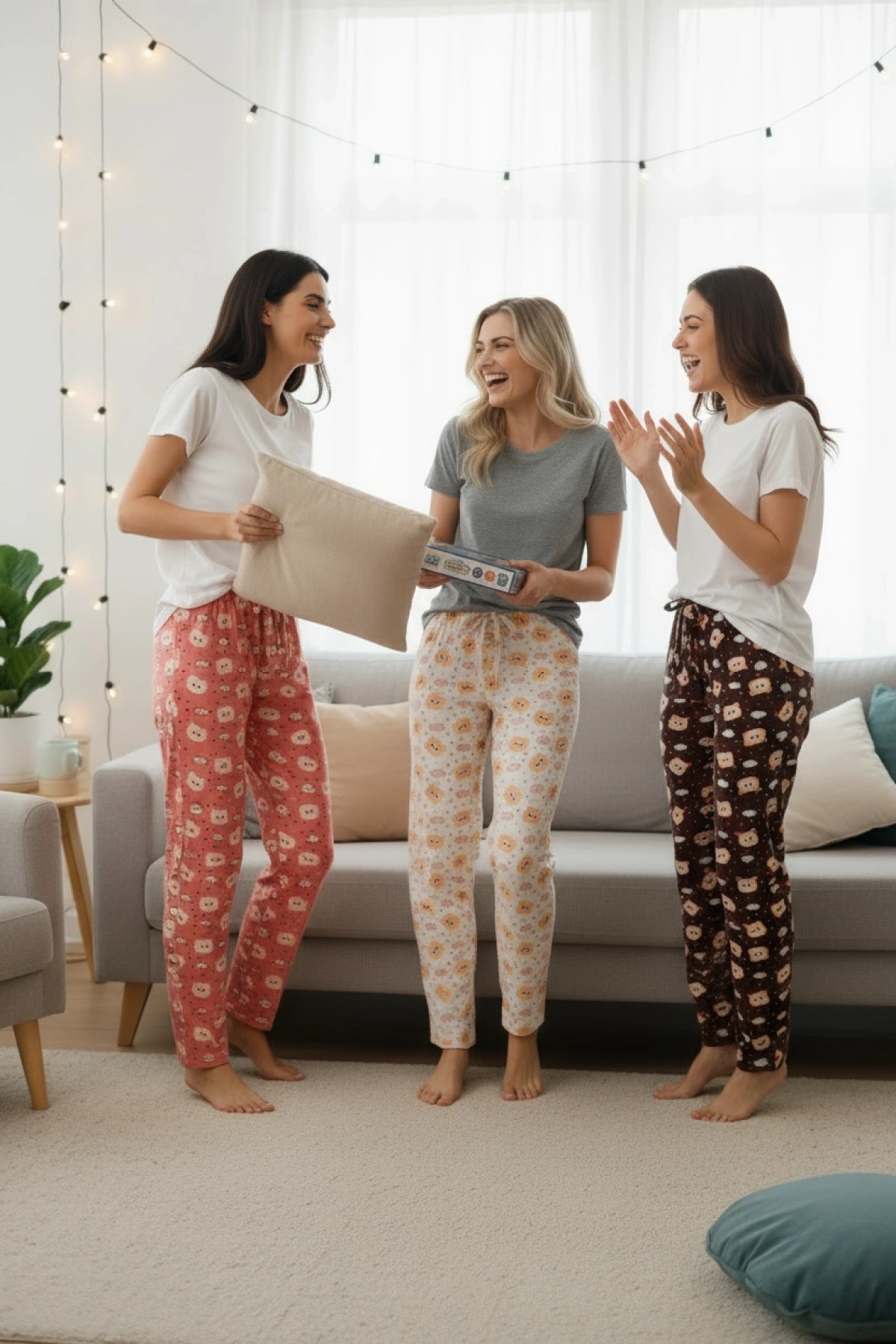 DESENLİ KADIN PİJAMA TEK ALT 3LÜ