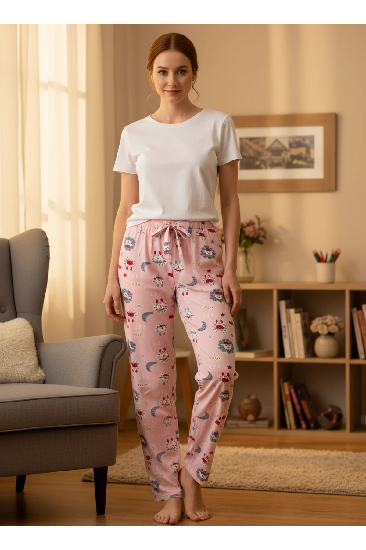 DESENLİ KADIN PİJAMA TEK ALT