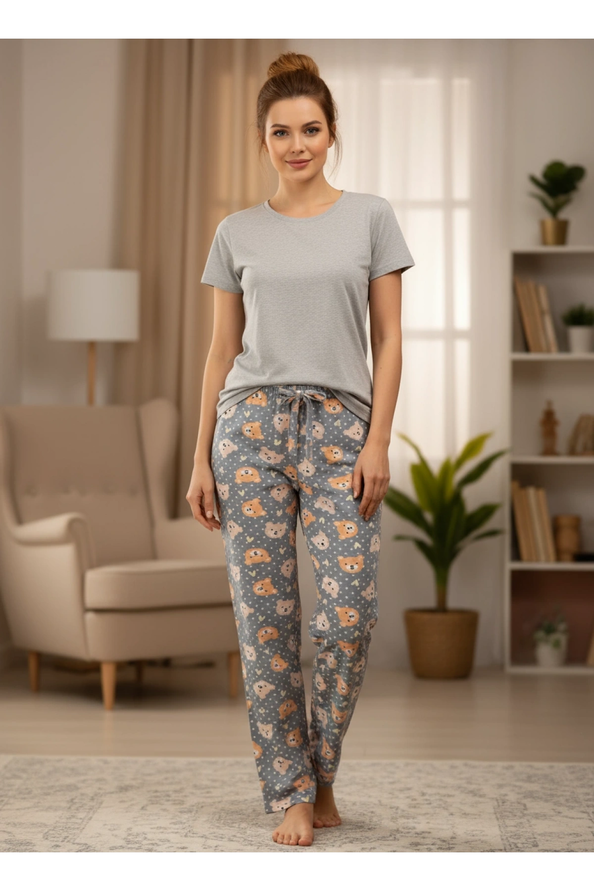 DESENLİ KADIN PİJAMA TEK ALT