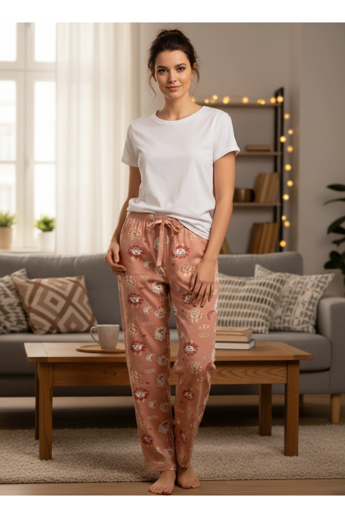 DESENLİ KADIN PİJAMA TEK ALT