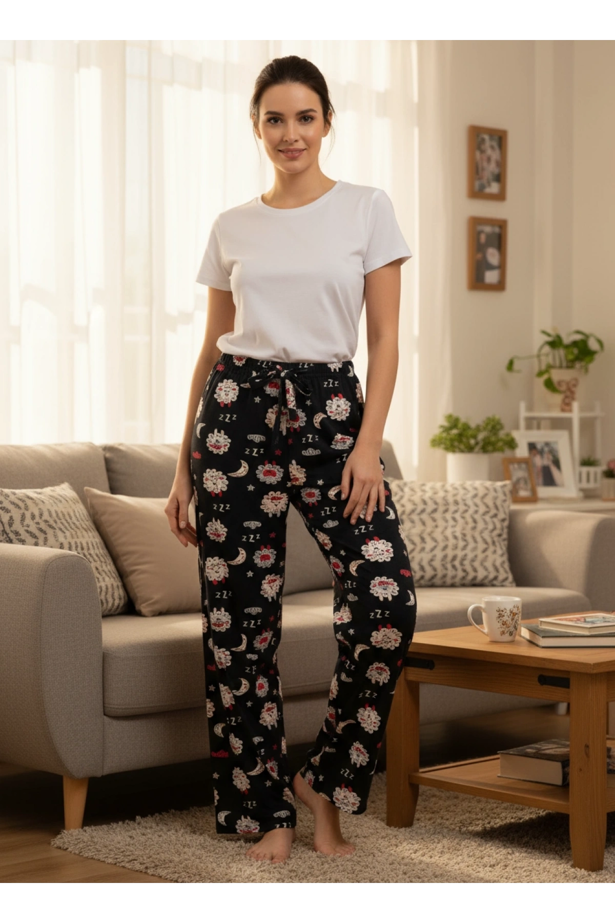 DESENLİ KADIN PİJAMA TEK ALT