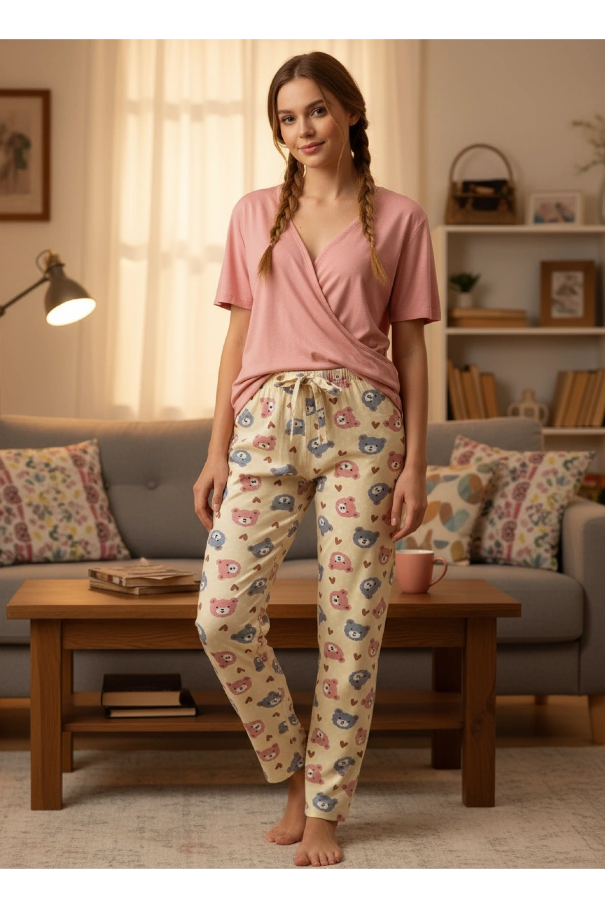 DESENLİ KADIN PİJAMA TEK ALT