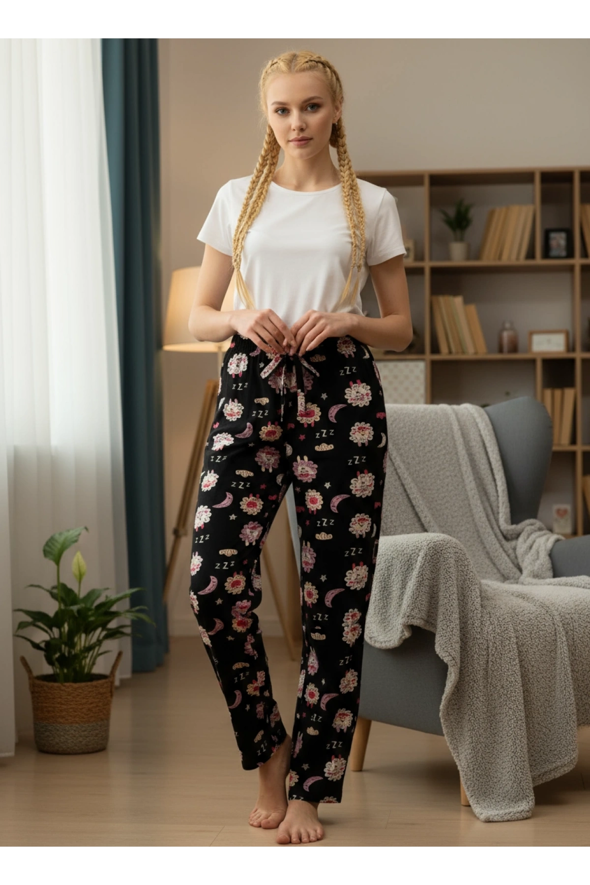 DESENLİ KADIN PİJAMA TEK ALT