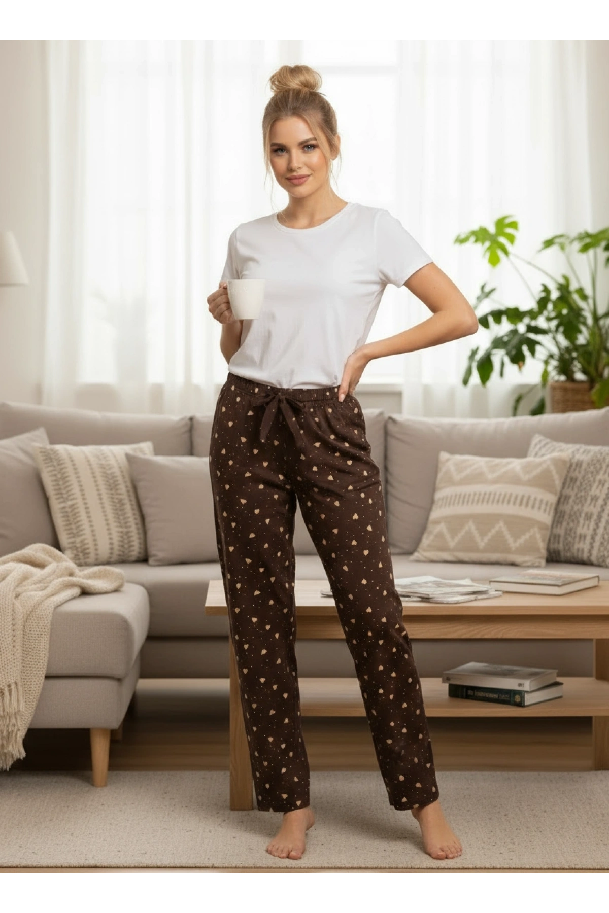 DESENLİ KADIN PİJAMA TEK ALT