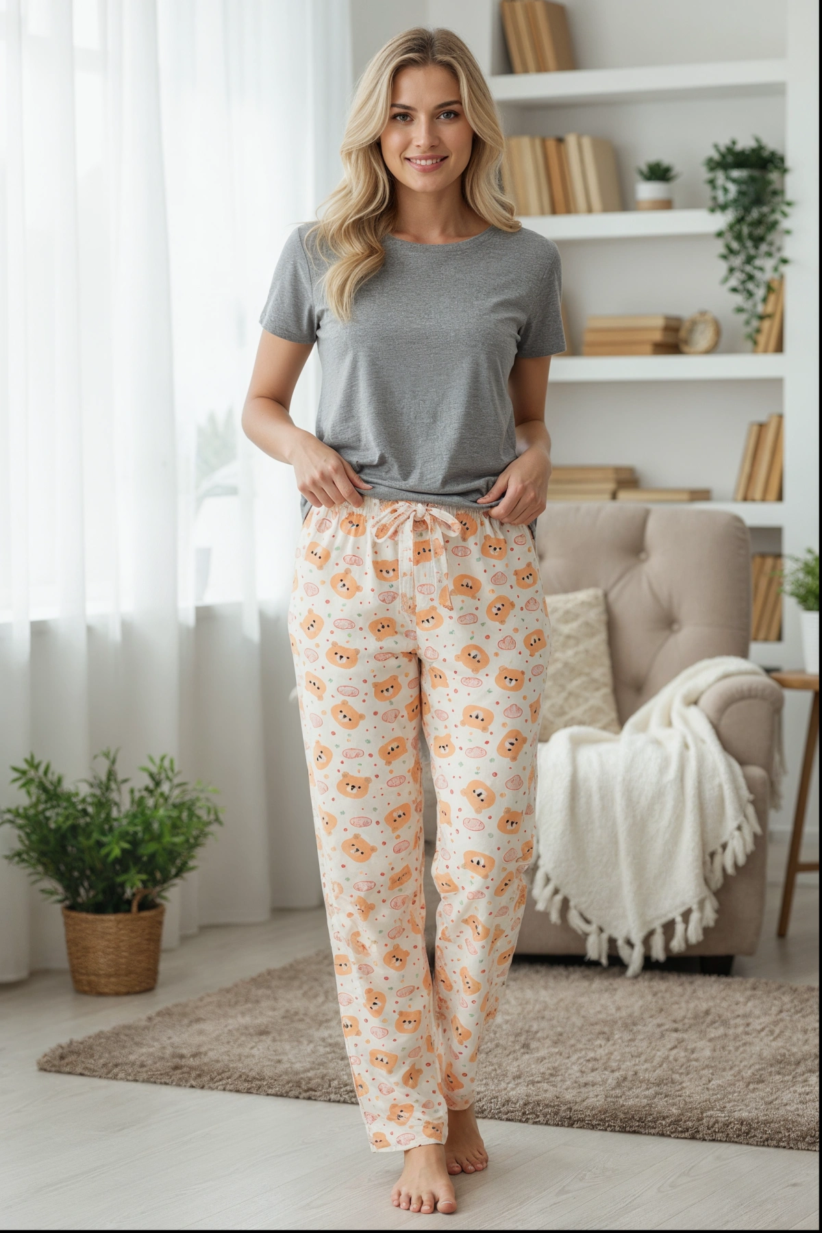 DESENLİ KADIN PİJAMA TEK ALT