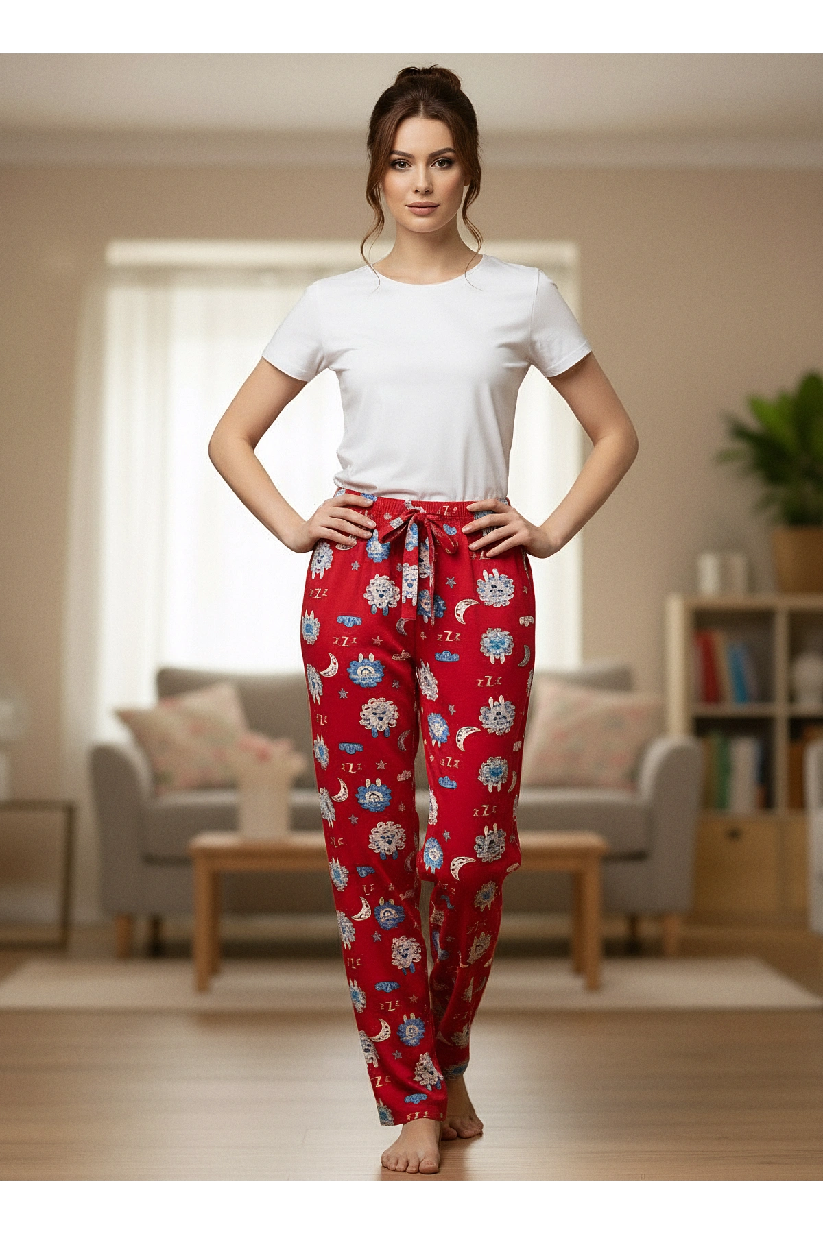 DESENLİ KADIN PİJAMA TEK ALT