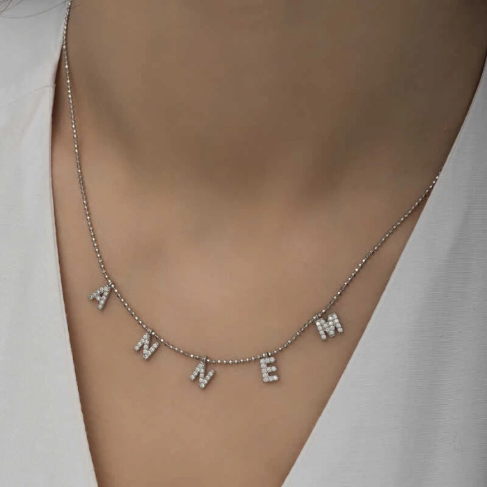 ​925 Ayar Gümüş Annem Yazılı Bayan Gümüş Kolye