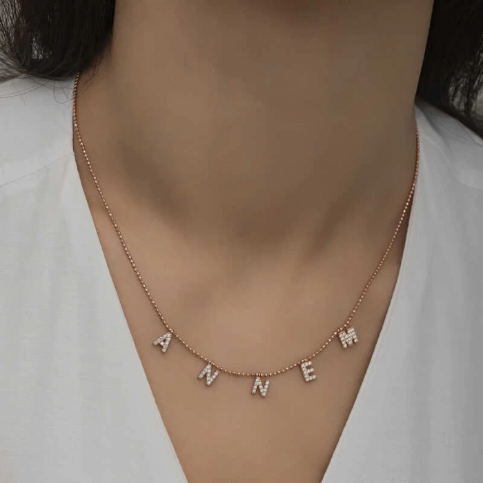 ​925 Ayar Gümüş Annem Yazılı Bayan Gümüş Kolye