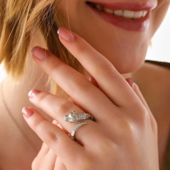 ​925 Ayar Gümüş Ayarlanabilen Kaplan Figürlü Kadın Yüzük