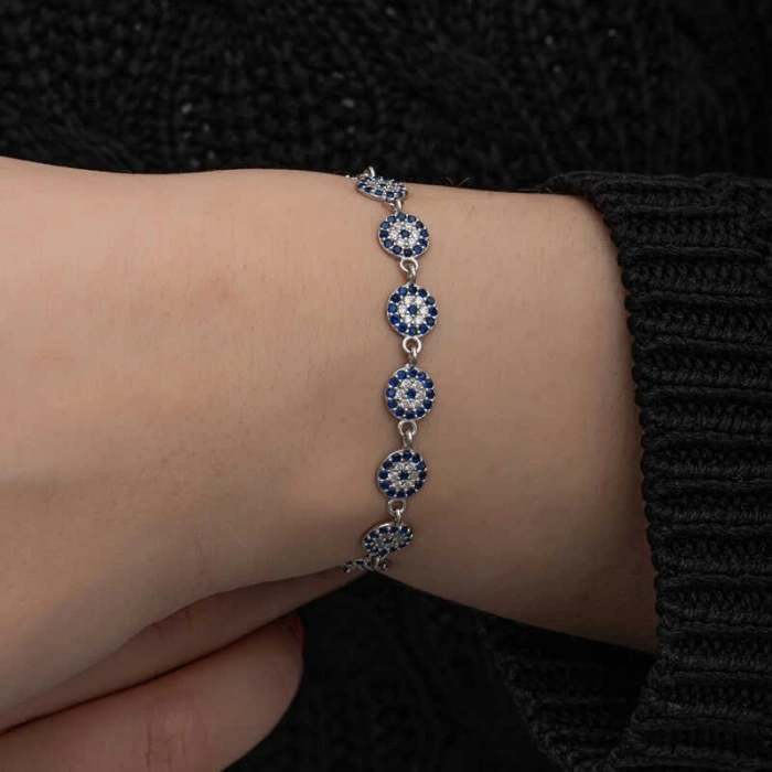 ​925 Ayar Gümüş Nazar Boncuklu Kadın Bileklik