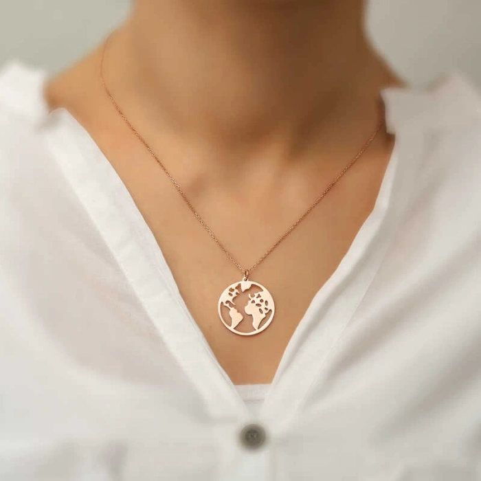 ​925 Ayar Gümüş Rose Dünya Gümüş Kolye