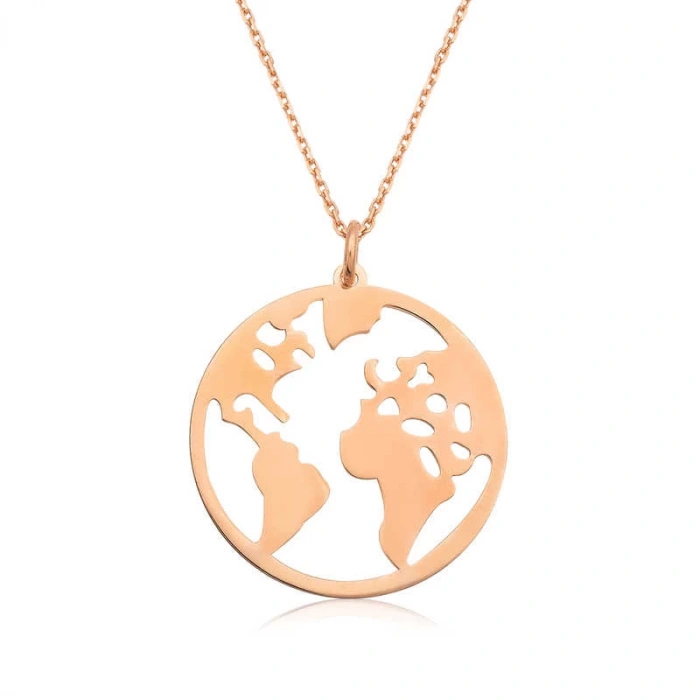 ​925 Ayar Gümüş Rose Dünya Gümüş Kolye