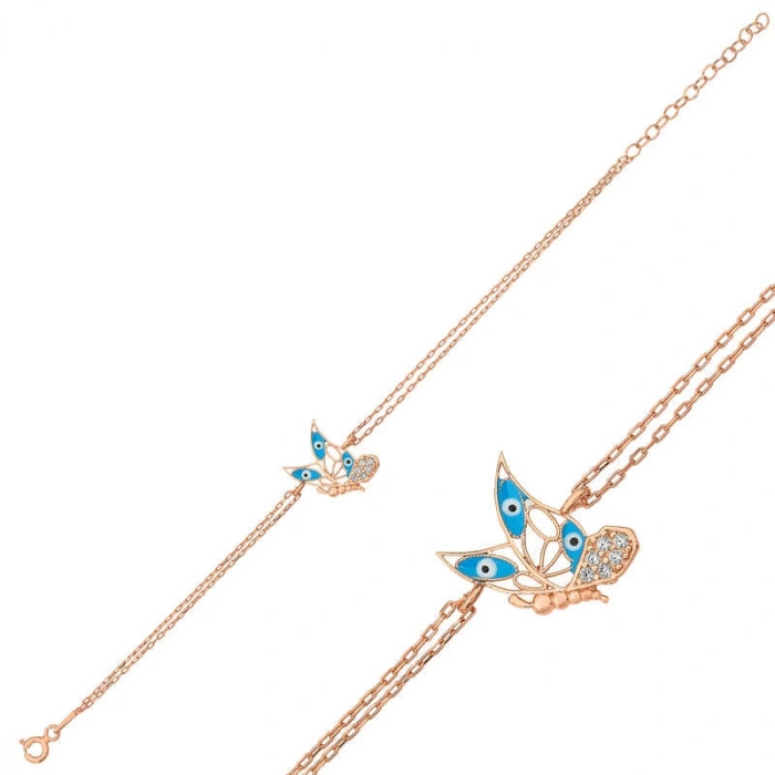 ​925 Ayar Gümüş Rose Kelebek Kadın Bileklik