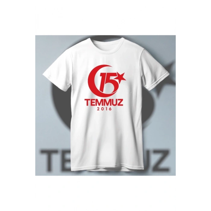 MDB 15 Temmuza Özel Tasarım 2016 Baskılı Tshirt  Beyaz