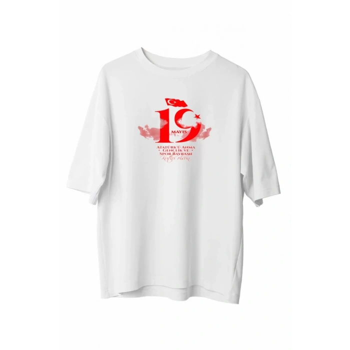 MDB 19 ayıs Unisex Baskılı Tshirt  Beyaz