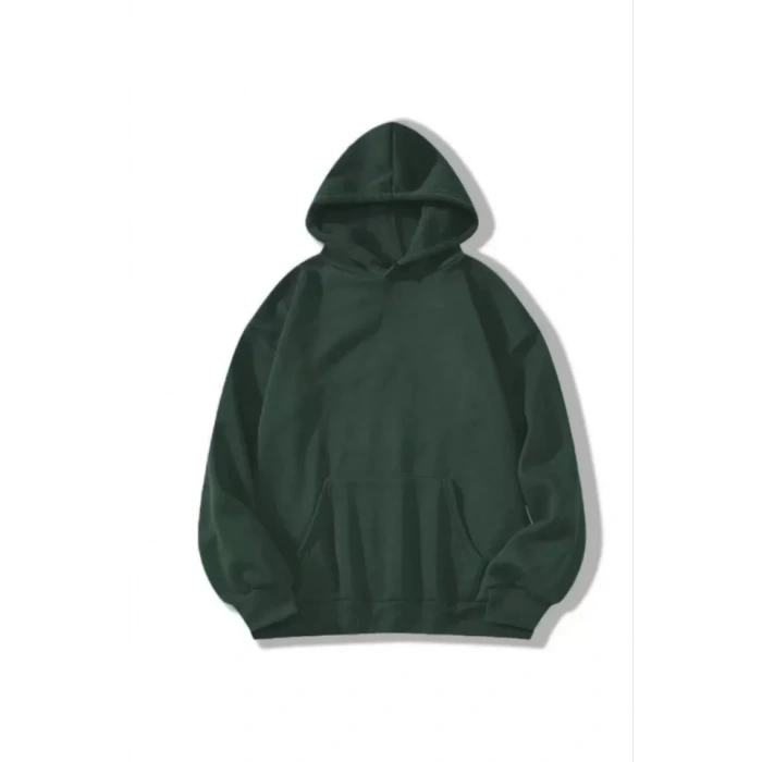 MDB 3 İplik Pamuklu Unisex Kapşonlu weetshirt  Haki